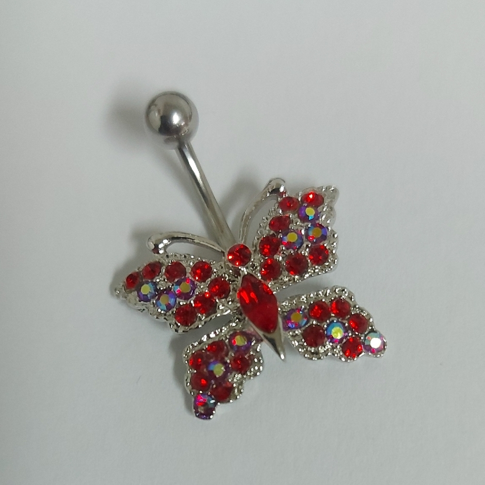 New Red Gem Butterfly Belly Ring